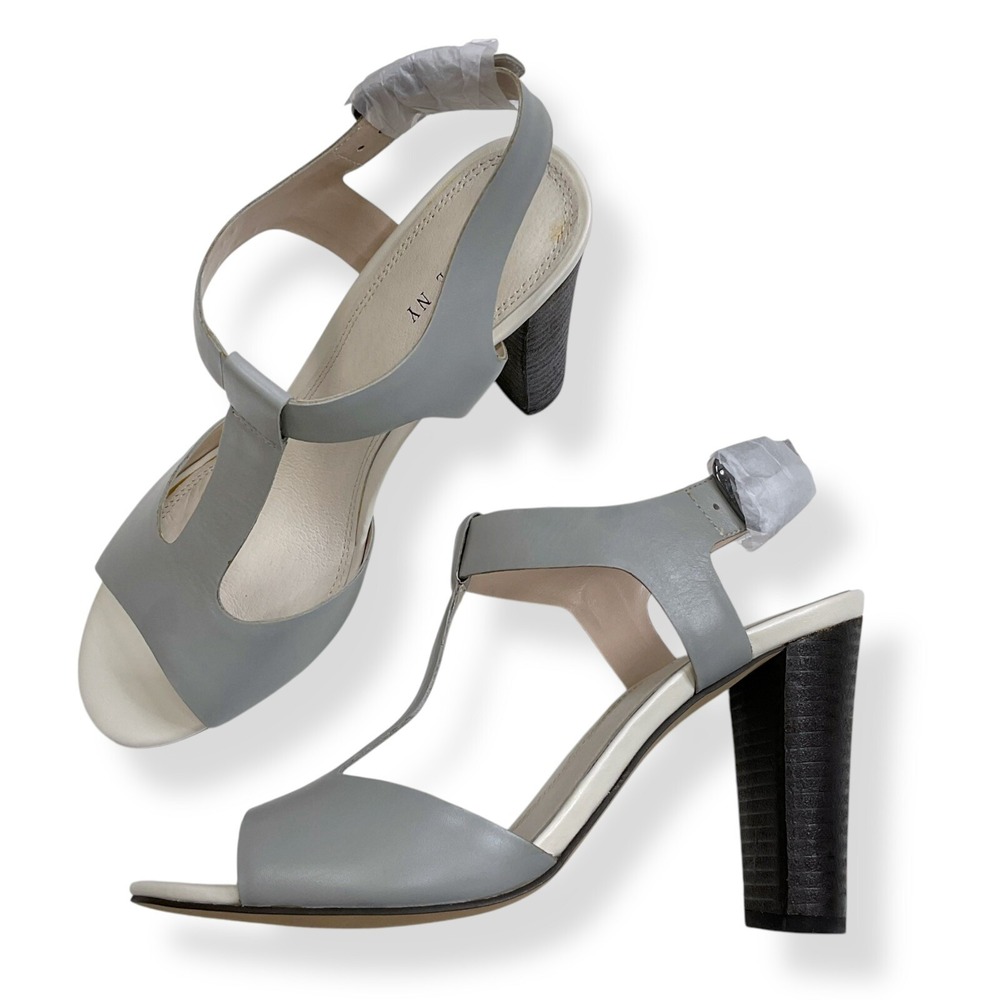 Wythe NY Women Size 8 (38) Gray Zander T Strap Sandals Chunky Heels Shoes NWB